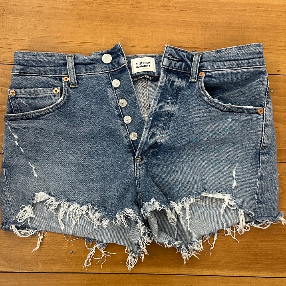 Citizens of Humanity Denim Wash Blue Frayed Premium Vintage Jean Shorts